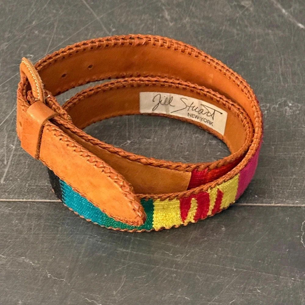 Womens‎ Jill Stuart Belt (Fits 28/29 Waist) Multi Color Woven Leather Whipstitch
